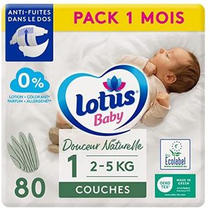 Lotus Baby Douceur Naturelle luiers maat 1 (2-5 kg/pasgeboren), verpakking 1 maand - 80 luiers