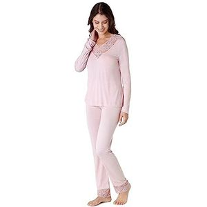 LOVABLE Modal pyjama met lange V-hals, jersey voor dames, roze bruid, L