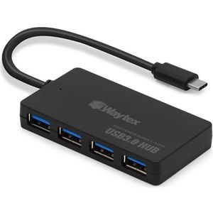 WAYTEX USB 3.0-hub met 4 poorten, kabel 15 cm USB C 3.1 High Speed 5Gbps en overspanningsbeveiliging, compatibel met vaste en draagbare pc, Macbook, iPad Pro, iPad Air, iPhone en Android met USB-C