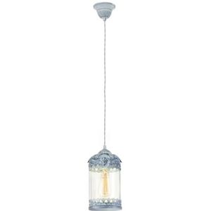 EGLO Hanglamp Langham, pendellamp eettafel in lantaarn design, vintage lamp hangend voor woonkamer en eetkamer, eettafellamp van metaal in grijs-blauw, E27 fitting