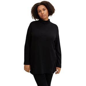 TOM TAILOR Dames Plussize sweatshirt met ritssluiting 1035022, 14482 - Deep Black, 44 Grote maten