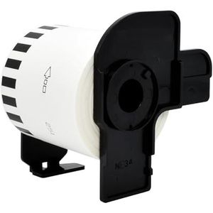 Double Dragon DK-22251 Continue Etikettenrol, 62mm(B) x 15,24m(L) | Rood & Zwart Print op Wit | Compatibel met Brother P-Touch QL-800, QL-810W, QL-820NWB | Wordt geleverd met Houder