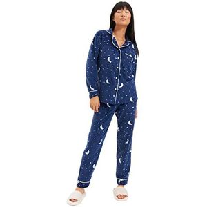 Trendyol Dames vrouw met slogan geweven pyjama set, Donkerblauw, S