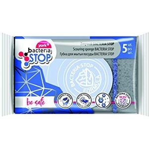York BACTERIA STOP Vaatwasserspons antibacterieel laat geen bacteriën groeien Cleaner voor de keuken. Spons blauw grijs. 5 stuks reinigingsponge