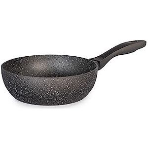 H&H 8443320 Grey Wok in Alluminio con Rivestimento Antiaderente Stone, 20cm, Induzione, Grigio