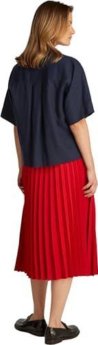 TOMMY HILFIGER Dames ESS Linnen Relaxed S/S Shirt WW0WW44720, Blauw (Donker Nacht Marine), 58