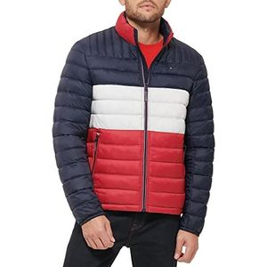 Tommy Hilfiger Heren Ultra Loft inpakbare pufferjack Dun alternatieve jas, Middernacht/wit/rood met patch, 4XL Tall