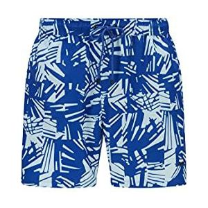 BOSS Lionshark Sneldrogende zwemshorts voor heren van gerecycled weefsel met abstracte print, blauw, M