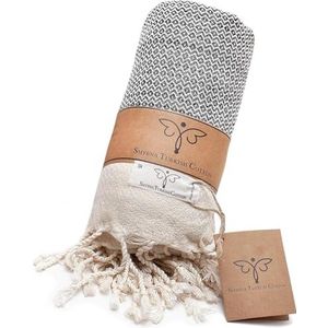 SMYRNA TURKISH COTTON Originele serie deken 100% katoen|Grote 152 x 205 cm draagbare gezellige deken|Gemaakt in Turkije||Machine wasbaar|Premium luxe gestreepte badhanddoek & picknick tapijt grijs