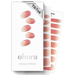 ohora Semi Cured Gel Nail Strips (N Basic Nails no.1) - Red, Ombre, Works with Any UV/LED Lamps, Salon-Quality, Long Lasting, Easy to Apply & Remove - Includes 2 Prep Pads, Nail File & Wooden Stick