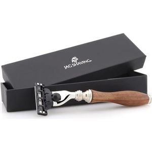 Jag Shaving Scheermes – duurzaam scheermes van hout – 3-kantige scheermesjes scheermes – scheermes voor dames en heren – leren etui – voor scheermes – elegante cadeauset