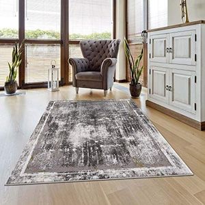 carpet city Tapijtloper rand woonkamer - 80x300 cm grijs gemêleerd - moderne tapijten laagpolig