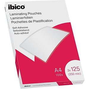 Ibico A4 Lamineerhoezen, Zelfklevend, Glanzend, 250 Micron, 100 Stuks, Glashelder, 627325