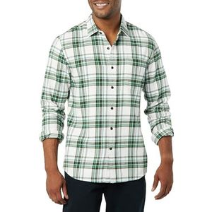 Amazon Essentials Men's Geruit flanellen overhemd met lange mouwen en slanke pasvorm (kleuren in beperkte oplage), Groen Wit Plaid, XS