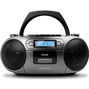 Aiwa BBTC-550MG draagbare radio cassette met CD, Bluetooth en USB, cassetterecorder, kleur: grijs metallic