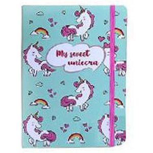 Notitieboek met eenhoorn met rubber, 14 x 9, 4 kleuren