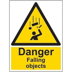 VSafety Danger Falling Objects waarschuwingsbord - 300mm x 400mm - 1mm Rigid Plastic