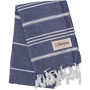Bersuse 100% Katoen - Anatolia Turkse Handdoek - Hoofd Haar Gezicht Baby - Keuken- en Badhanddoeken - OEKO-TEX - 60 x 110 cm, Donkerblauw