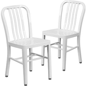 2 Witte metalen stoelen voor binnen en buiten met zakelijke kwaliteit