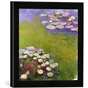 Ingelijste foto van Claude Monet ""Waterlilies, Harmony in Blue, 1914-17"", kunstdruk in hoogwaardige handgemaakte fotolijst, 30x30 cm, zwart mat