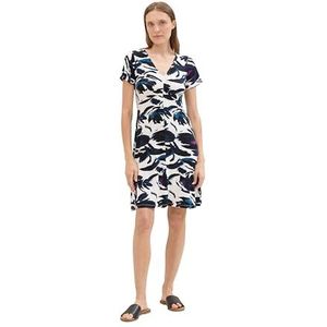 TOM TAILOR Dames stretch jersey jurk, 35285 - Dark Blue Floral Design, 32