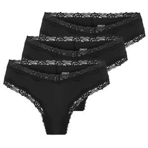 Only Dames Onltracy V Cut Lace Cheeky Letter 3Pk Acc, zwart, x_l (3-pack), zwart, x_l