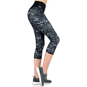 Formbelt Hardloopbroek dames kort 3/4 met telefoonzakken, sportlegging dames 3 4 met hoge tailleband Capri joggingbroek tights yoga sportbroek running hoge taille, camouflage, S