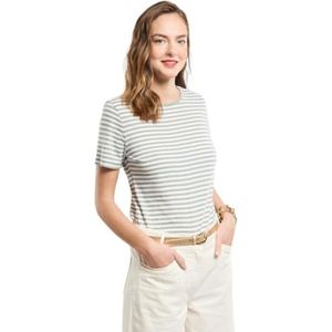 Armor Lux Gestreept T-shirt met korte mouwen en ronde hals van katoen en linnen voor dames, Wit/Shadow, M