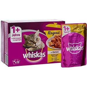 Whiskas Ragout, 1 kattenvoer, hoogwaardig nat voer voor een gezonde vacht en vochtige voeding in verschillende smaaken, 48 x 85 g