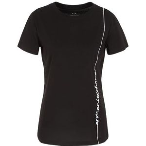 Armani Exchange Signature Logo Crew Neck Cotton Jersey Tee T-shirt voor dames, zwart, S