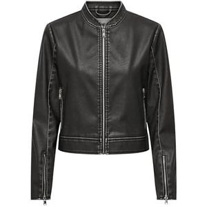 ONLY Dames kunstleren jas ONLMINDY FAUX LEATHER WASHED JACKET OTW, zwart, L