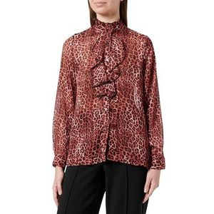 Sookie Damesblouse met ruches met luipaardprint 19523976-SO01, rood, S, rood, S