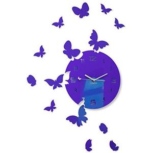 FLEXISTYLE Grote moderne wandklok vlinder rond 30cm, 15 vlinders, woonkamer, slaapkamer, kinderkamer, product gemaakt in de EU (paars (blauwe bessen))