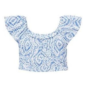 TOM TAILOR Cropped batik blouse voor meisjes met ruches, 31853 - Blue Tie Dye Circle, 164 cm
