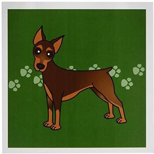 3drose Cute Rottweiler, Duitse Red Coat - Cartoon Dog - Groen met poten afdrukken - Wenskaarten, 6 foto, Set 12 (GC 40906 2)