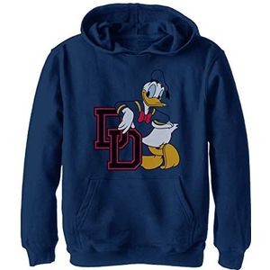 Disney Characters Donald College DD Boy's Hooded Pullover Fleece, Navy Blue Heather, Small, Heather Navy, S