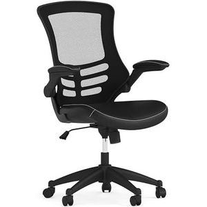 Bureaustoel met wielen | Zwarte draaistoel met middelhoge rugleuning met gaas en LeatherSoft zitting voor thuiskantoor en aan bureau
