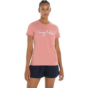 Tommy Hilfiger Dames Reg C-Nk Signature Tee Ss S/S gebreide tops, roze, L, Theeaberry Blossom, L