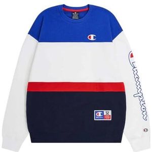 Champion Legacy Retro Sport Heavy Spring Terry Color Block Crewneck Sweatshirt voor heren, wit/marineblauw/elektroblauw/rood, XL