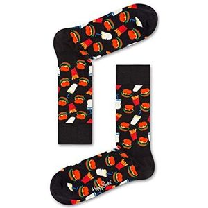 Happy Socks Hamburger Sock, Kleurrijke en Leuke, Sokken voor Dames en Heren, Zwart-Rood-Geel (41-46),Hamburger Zwart