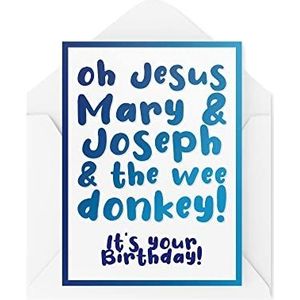 Grappige verjaardagskaarten | Jezus Mary And Joseph And The Wee Ezel Card | For Hem Her Banter Joke Novelty Line Of Duty Hastings quote | CBH620