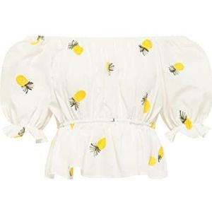 ALBEE Geborduurde cropped-blouse voor dames, wit, geel, XS