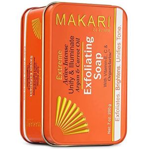 Makari Extreme Wortel- & Arganolie Stuk Zeep 200g – Anti-Ouderdomszeep Exfolieert & Verlicht de Huid met Organiclarine™ - Witmakende Behandeling voor Donkere Plekken, Acné-Littekens & Hyperpigmentatie