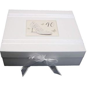 Witte Katoenen Kaarten ""40"" Verjaardag herinneringen Zilver Schoen Ontwerp Grote Keepsake Box (SHU40X)