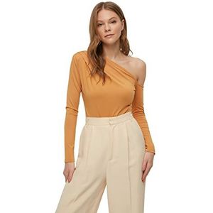 Trendyol Dames Effen Midden Gebreide Bodysuit, camel, L