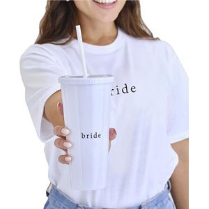 Ginger Ray Bride' White Drinks Cup met deksel en herbruikbaar rietje 700ml