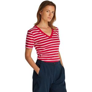 TOMMY HILFIGER Dames Nieuwe Slim Cody V-NK SS WW0WW40584, Rood (Primair Rood/Ecru Stp), XXS