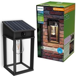 Philips Geri UltraEfficient buitenwandlamp op zonne-energie, Vervangbare solarlamp, Bewegingssensor, 2700K, Zwart, IP44
