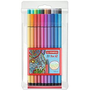 Premium Viltstift - STABILO Pen 68 - 20 stuks - met 20 verschillende kleuren