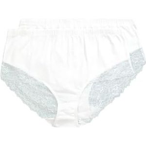 Ulla Popken, Dames, grote maten, 2-delig, midi-slip, katoen en kant, wit, 42/44